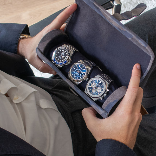 Blue Camouflage Watch Roll – Three Watches