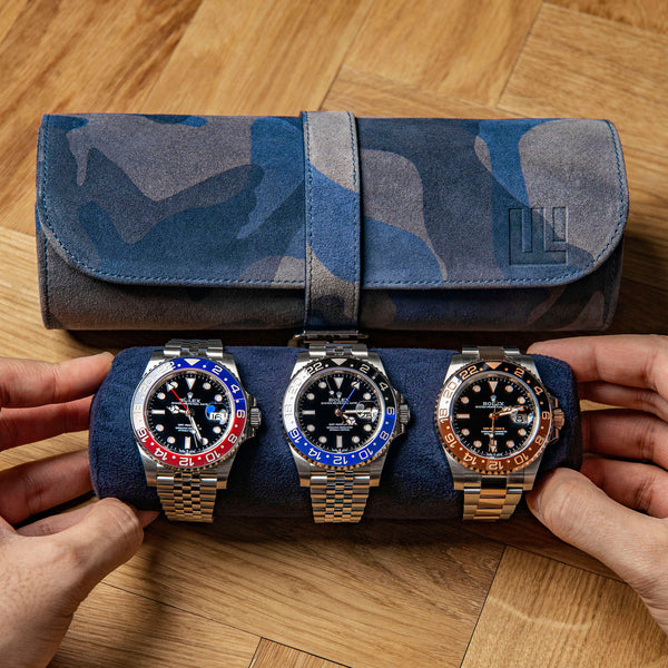 Blue Camouflage Watch Roll – Three Watches
